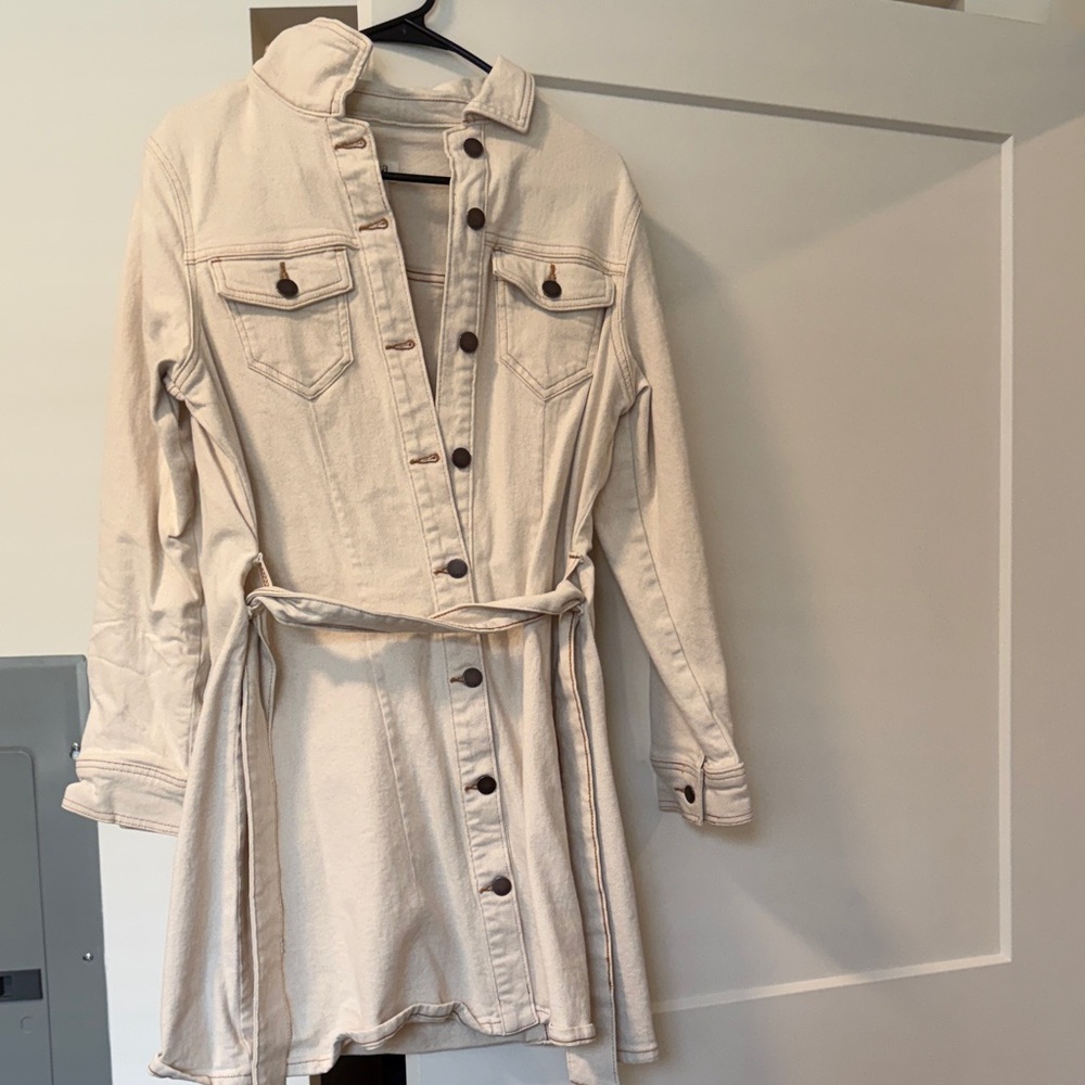 a.n.a Cream Denim Button-Up Jacket